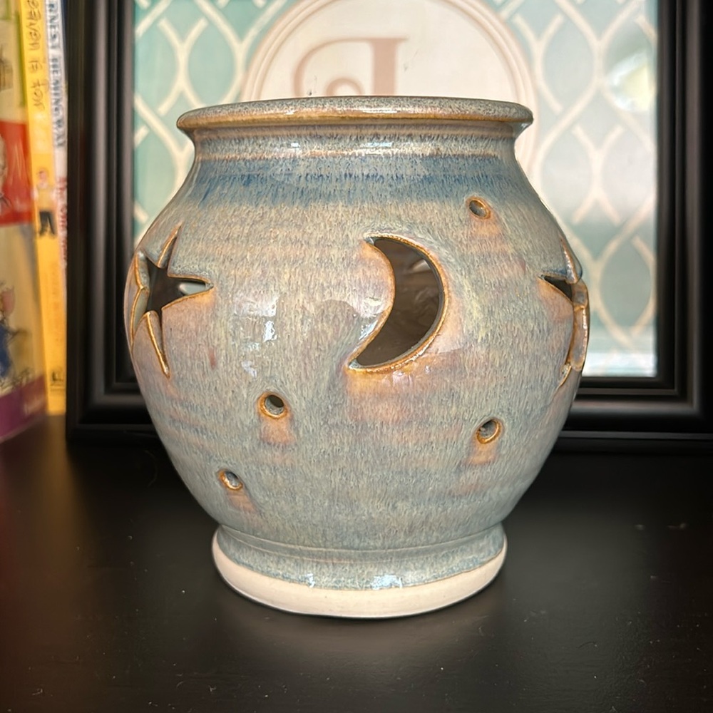 Ceramic Moon & Stars Cut Out Design Candle Jar